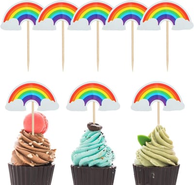 Allecto Plus - Regenboog Cupcake Toppers voor Themafeest - Set van 24 Stuks - Taartdecoraties - DIY Taartplectrums - Dessertdecoratiebenodigdheden voor Meisjes, Jongens en Babyshower