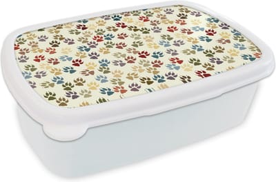 Broodtrommel Wit - Lunchbox - Brooddoos - Patronen - Hond - Poten - Jongens - Meisjes - Kinderen - Kindje - 18x12x6 cm - Volwassenen