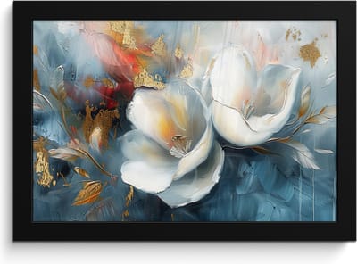 Poster in lijst - Fotolijst 30x20 cm - Posters - Bloemen - Wit - Goud - Kunst - Abstract - Posterlijst zwart - Decoratie - Wanddecoratie woonkamer - Muurdecoratie slaapkamer