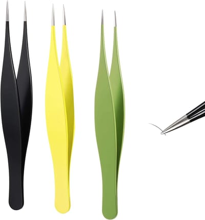 Pincet Set - Precisie Pincet - Gezichtshaar Verwijderen - Roestvrij Staal - 11.3 cm Lengte - Zwart Geel Groen