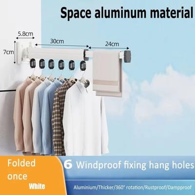 Séchoir à linge rétractable BEISHI, cintre pliable en aluminium, montage mural, gain de place à l'intérieur, pour la maison Other white