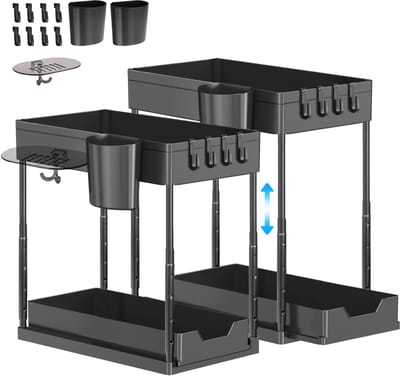 Unyqoos ® Veelzijdige en Verstelbare Onderkast Organizer voor Keuken en Badkamer, Inclusief Accessoires