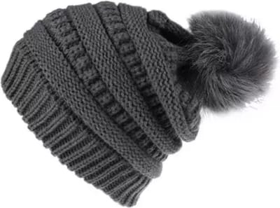 ASTRADAVI Pom Beanie Hat - Muts - Dames Pompon Muts - Warme Winter Mutsen - Skimutsen - Donker Grijs