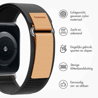 Nylon Trail bandje - Geschikt voor Apple Watch 1, 12, 2, 3, 4, 5, 6, 7, 8, 9, 10, 11 (42 mm), SE - 38/40/41 mm - Zwart