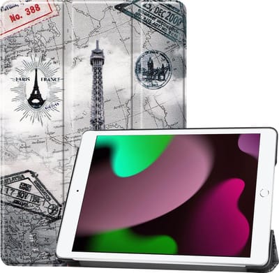 Hoes - Geschikt voor Apple iPad 9 (2021) - 10.2 inch - 9e Generatie - Dun & Stevig - Trifold Bookcase - Hard Cover - Hardcover Book Case - Tablet Hoesje - Eiffeltoren