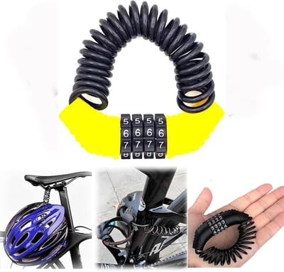 Fietsslot Cijferslot - Helmslot Scooter - Diefstal Beveiligen - 4-Cijferige Code - 150 cm Lengte - Zwart Geel