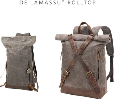 DE LAMASSU® Rolltop Laptop Rugzak 15,6 Inch – Canvas Rugzak met Laptopvak – Waterafstotende Backpack – Rugtas voor Werk, School en Reizen – Unisex