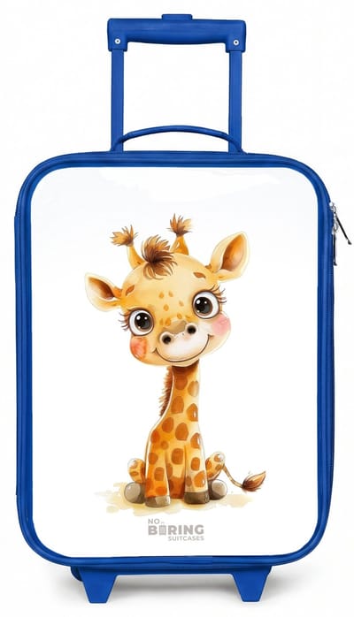 NoBoringSuitcases.com® - Kinderkoffer blauw - Kindertrolley jongen - Baby giraffe - Koffer kind lichtgewicht - Reiskoffer trolley voor kinderen - Koffertje met lichtgevende wieltjes - Rolkoffer