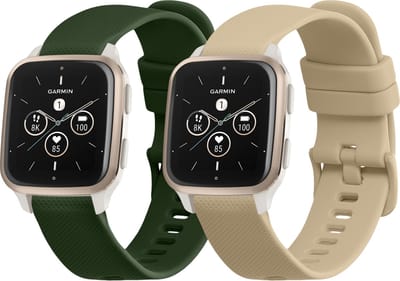 kwmobile 2x horlogebandjes geschikt voor Garmin Venu Sq 2 Music / Sq 2 / Vivoactive 6 / Vivoactive 5 bandje - Smartwatch bandjes van TPU - Activity tracker horloge band in donkergroen / beige