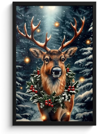 Poster in lijst - Fotolijst 40x60 cm - Posters - Kerst - Magie - Bos - Kleurrijk - Posterlijst zwart - Decoratie - Wanddecoratie woonkamer - Muurdecoratie slaapkamer - Kerstversiering - Kerstdecoratie voor binnen - Kerstmis