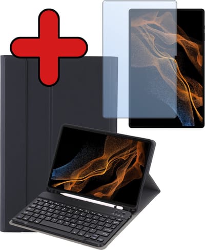Hoes - Geschikt voor Samsung Galaxy Tab S9 Ultra - Met Screenprotector - Toetsenbord Case - Keyboard Book Cover - Hoesje - Zwart