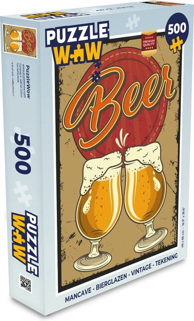 Puzzel Mancave - Bierglazen - Vintage - Tekening - Legpuzzel - Puzzel 500 stukjes