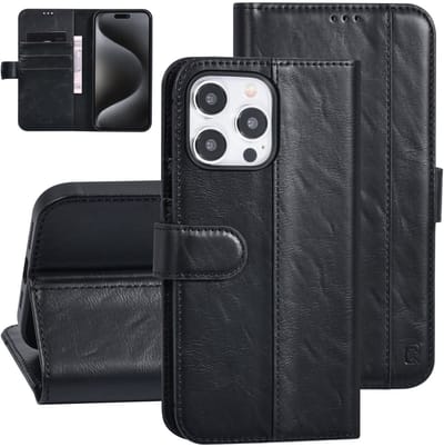 UNIQ Accessory Back Cover - iPhone 15 Pro Max - Zwart - 360° Bescherming - Kaartsleuven