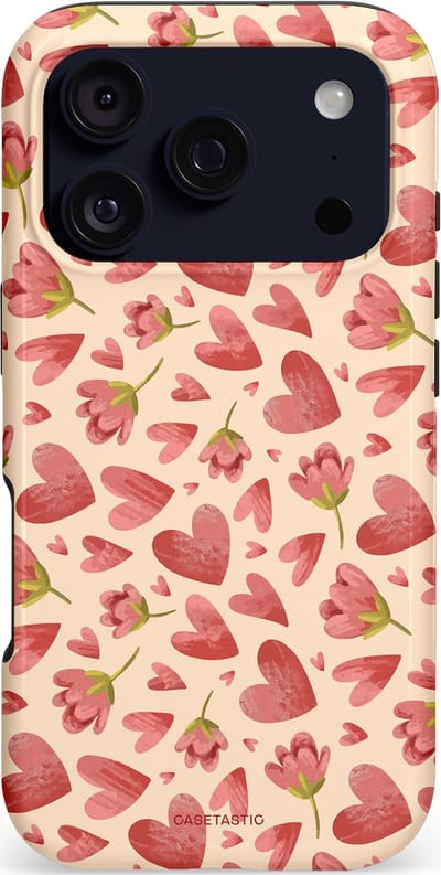Casetastic hoesje geschikt voor Apple iPhone 17 Pro - MagSafe - Dubbellaagse bescherming - Verbonden Hartjes - Fashion Case - Crème Koraal Perzik