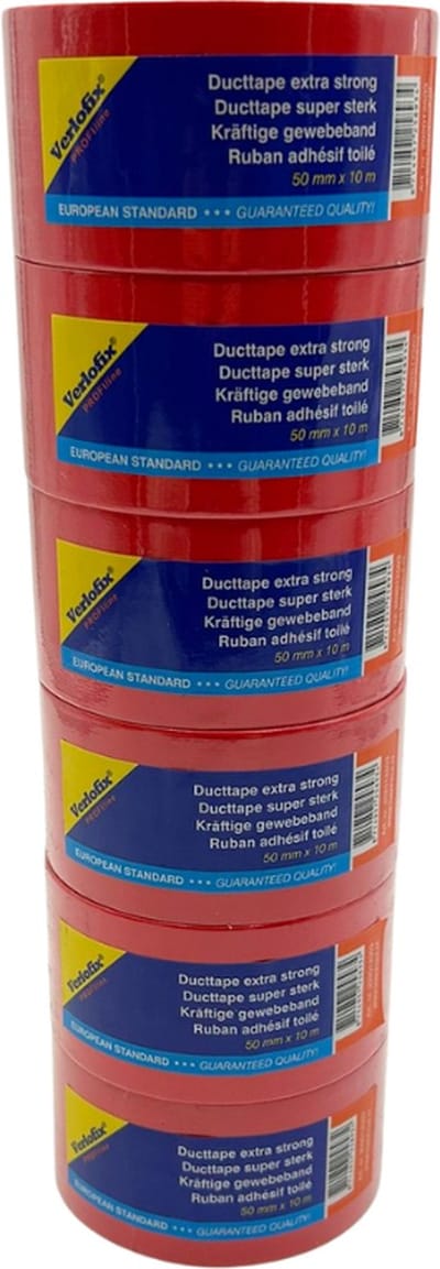 Verlofix Duct Tape - 6 rollen - 50 mm Breed - Rol van 10 Meter - Plakband - Grote Kleefkracht - Zeer Sterk - Waterdichte tape - Rood