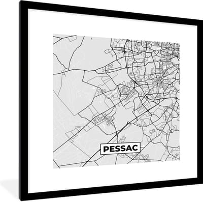 Fotolijst incl. Poster - Frankrijk - Pessac - Stadskaart - Plattegrond - Kaart - 40x40 cm - Posterlijst