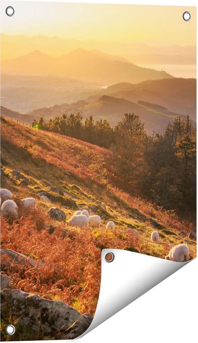 Gards Tuinposter Schapen in de Bergen - 40x60 cm - Tuindoek - Tuindecoratie - Wanddecoratie buiten - Tuinschilderij