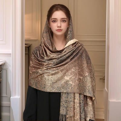 Luxe Paislei Pashmina Sjaal Dames Borduurwerk Herfst Kasjmier Wikkel Bloemen Warm Vrouwen Deken Ontwerper Etnische Hijab Sjaal 68x180cm brown