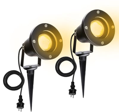 LED Tuinspot met Grondspies Warm Wit - Set van 2 Stuks - GU10 Fitting - Tuinverlichting met Stekker - Buitenverlichting Prikspots - Waterdicht IP65