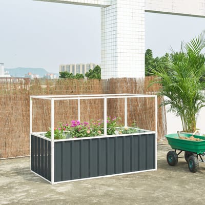 Moestuinbak met net Alblasserdam met 1 paar handschoenen 174x90x118 cm antracietgrijs [en.casa]