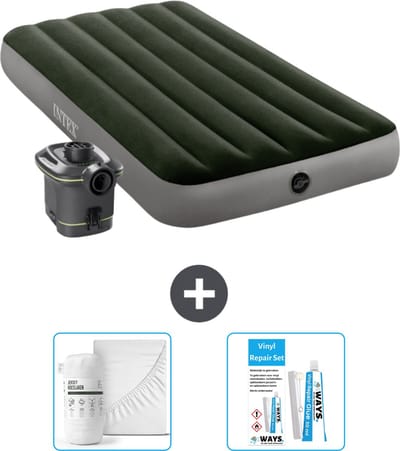 Intex Luchtbed - 1-Persoons - 99 x 191 x 25 cm - Groen - Inclusief pomp - Hoeslaken en Reparatieset