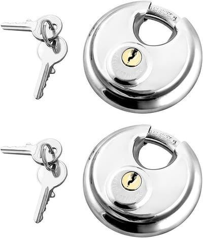 70mm Hangslot met RVS Beugel - Weerbestendig Disc Lock met Rubber Buitenlaag en 2 Sleutels, 2 Stuks voor Extra Beveiliging