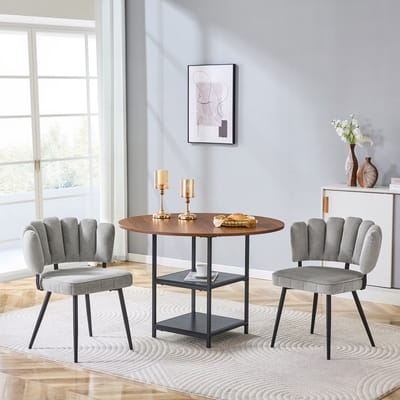 MIVRAY Eethoek 107 cm - Ronde Eettafel Met Dubbele Opbergruimte En 2 Eetkamerstoelen - Voor Kleine Woning - Grijs