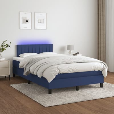 vidaXL - Boxspring - met - matras - en - LED - stof - blauw - 120x200 - cm