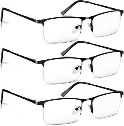Leesbrillen Set - Lezers Brillen - Comfortabel Lezen - Anti Blauw Licht - 3 Stuks - Zwart Metaal