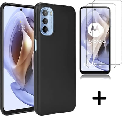 HB Hoesje Geschikt voor Motorola Moto G51 Zwart & 2X Glazen Screenprotector - Siliconen Back Cover