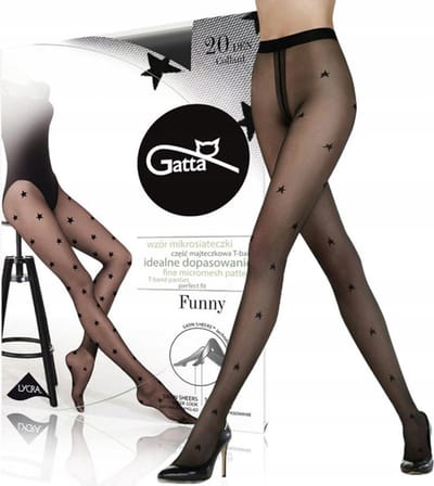 Gatta Funny – Panty Dames 20 DEN – Zwart met Sterrenpatroon – Basis Panty – Maat S