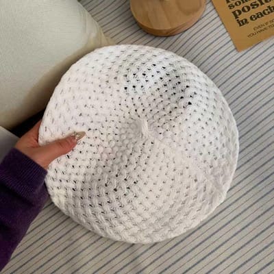 Nieuwe Effen Kleur Gebreide Baret Hoed Stretch Ademend Haak Schilder Cap Franse Muts Buiten white