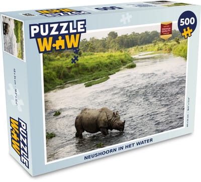 Puzzel Neushoorn in het water - Legpuzzel - Puzzel 500 stukjes