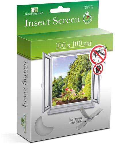 Vliegengordijn / Hordeur / Raamhor Insectenhor Voor Raam – Wit – 100 × 100 Cm – Met Klittenband – Afneembaar En Wasbaar – UV Bestendig – Voor Thuis, Kantoor En Vakantiehuis [11600WH]