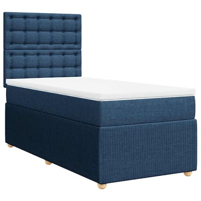 vidaXL - Boxspring - met - matras - stof - blauw - 100x200 - cm