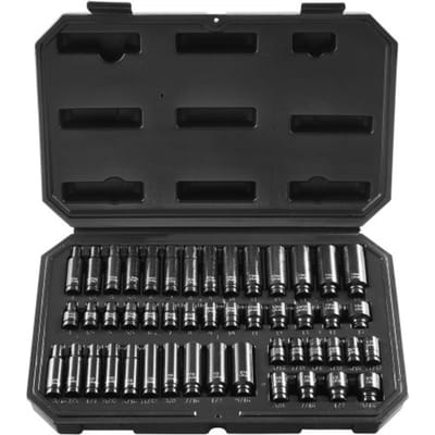 VEVOR 1/4 inch slagdoppenset, 48-delige diepe en ondiepe doppenset, SAE 3/16-9/16 inch & metrisch 4-15 mm, 6-punts Cr-Mo-gelegeerd staal voor autoreparaties met gereedschapskoffer