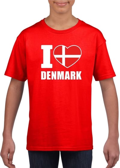 Rood I love Denmark / Denemarken supporter shirt kinderen - Deens shirt jongens en meisjes 110/116