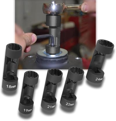 SnelShoppen - Nut Socket Wrench Set 5-delig - Strut Socket Wrench - 12-Point 1/2" Drive - 18mm, 19mm, 21mm, 22mm, 24mm - Hex Wrench voor Auto Onderhou