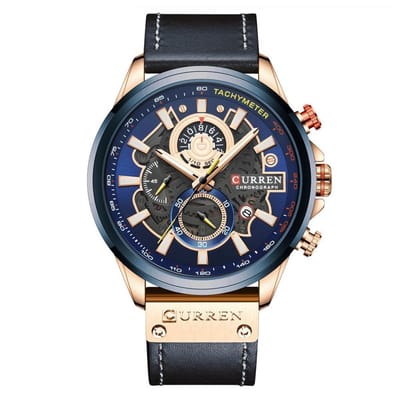 Curren Heren Horloge Ø 50 - Met Datumaanduiding - Donker Blauw/RosØ - Kunstleer - Inclusief Horlogedoosje