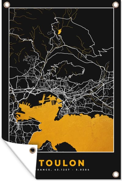 Muurdecoratie Plattegrond – Kaart – Stadskaart – Frankrijk – Toulon - 120x180 cm - Tuinposter - Tuindoek
