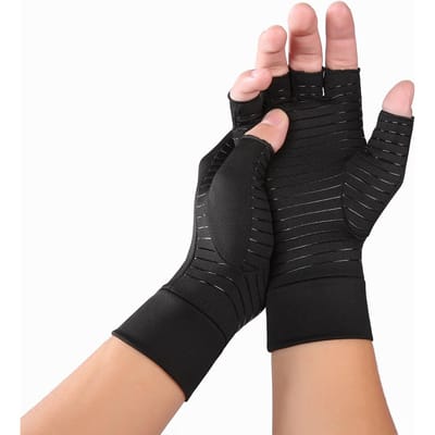 Gants de Moto Sports Fibre de Cuivre Bien-être Santé Soutien Demi-Doigt Rééducation Entraînement Fitness Antidérapant Respirant Pression M black