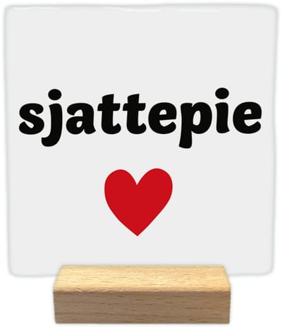 Sjattepie - Keramische decoratie tegel - incl. houten presenteerblok