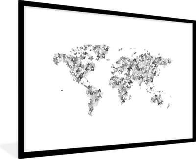 Poster in lijst - Fotolijst 120x80 cm - Posters - Wereldkaart - Kleuren - Vlinders - Kinderen - Jongens - Meisjes - Posterlijst zwart - Decoratie - Wanddecoratie woonkamer - Muurdecoratie slaapkamer