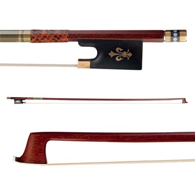 Archet de violon (bâton d'arc en Pernambuco, grenouille en ébène noir et poils d'arc de prêle) pour violon pleine grandeur 4/4 black