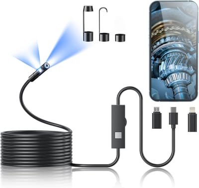 Endoscoop Camera Lens - 1920P HD - 8 LED Verlichting - IP67 Waterdicht - Type-C Connector - 1 Meter Kabel - Compatibel met Android - Met Haak, Magneet en Spiegel Accessoires