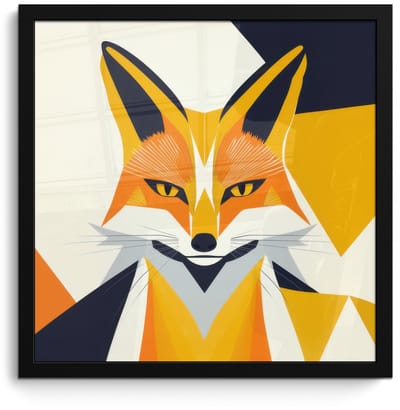 Poster in lijst - Fotolijst 40x40 cm - Posters - Vos - Oranje - Abstract - Driehoeken - Posterlijst zwart - Decoratie - Wanddecoratie woonkamer - Muurdecoratie slaapkamer