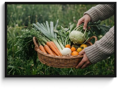 Poster in lijst - Fotolijst 120x80 cm - Posters - Veld - Groenten - Biologisch - Oogst - Posterlijst zwart - Decoratie - Wanddecoratie woonkamer - Muurdecoratie slaapkamer