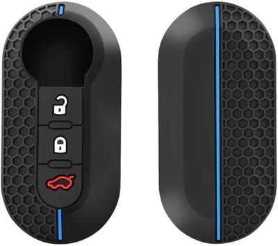Allecto - Silicone Sleutelhoes - Bescherming voor Autosleutels - Zacht en Flexibel - Zwart met Blauwe Lijn - Geschikt voor Fiat en Peugeot - Perfec...