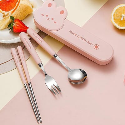 Reisbestekset Kinderen - Lunchbestek Set - Picknick en Reizen - Inclusief Opbergdoos - 19.6 cm Doos - Enkel Kenmerk