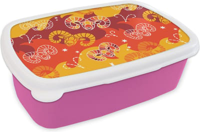 Broodtrommel Roze - Lunchbox - Brooddoos - Ram - Zodiac - Astrologie - Design - 18x12x6 cm - Kinderen - Meisje